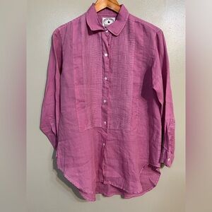 Arleen Bowman Womens Linen Purple Pink  Button Up Shirt VTG Size M